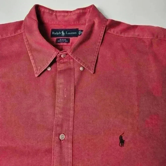 VTG Polo Ralph Lauren Mens Blake Red Faded Dress Shirt Long Sleeve Button Up XXL - Picture 5 of 8